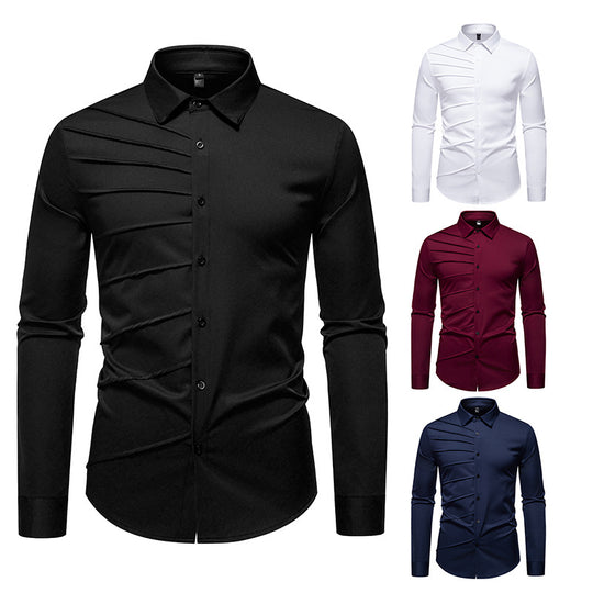 Herren Tailliertes Business-Hemd mit diagonalem Zierfalten-Design Nord Taschen