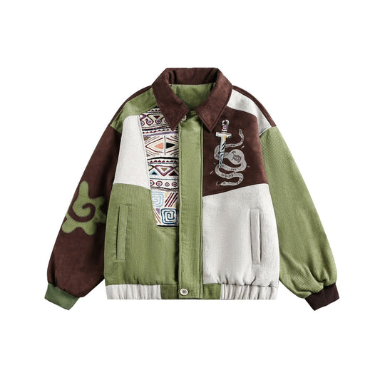 Herren Patchwork Cord- und Wildleder-Blouson mit Stickdetail Nord Taschen