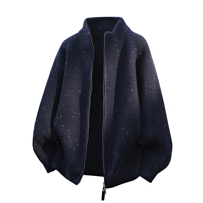 Damen Modische Strickjacke mit hohem Kragen und Reißverschluss Nord Taschen