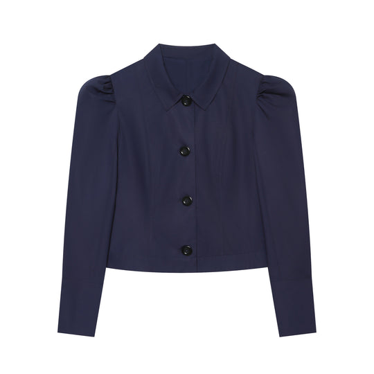 Damen Cropped‑Blousonjacke mit Puffärmeln, Hemdkragen und taillierter Silhouette Nord Taschen