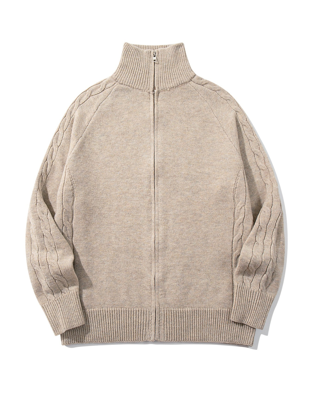 Herren Grobstrick‑Zipjacke mit Funnelkragen, Raglanärmeln und Zopfmuster Nord Taschen