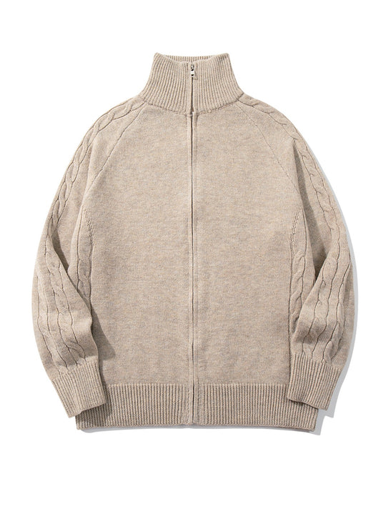 Herren Grobstrick‑Zipjacke mit Funnelkragen, Raglanärmeln und Zopfmuster Nord Taschen