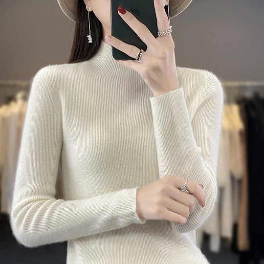Damen Schlanker Feinstrick-Mockneckpullover aus feinem Angora‑Mix Nord Taschen