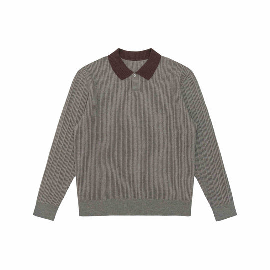 Herren Feinstrukturierter Rippstrick-Polo-Pullover mit Kontrastkragen Nord Taschen