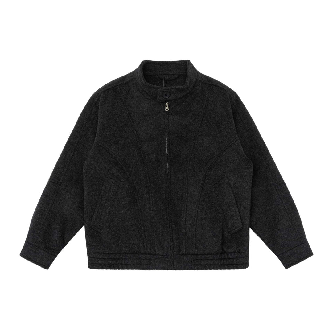 Unisex Kastig geschnittene Wollmix-Blousonjacke mit hohem Stehkragen und verdecktem Reißverschluss Nord Taschen