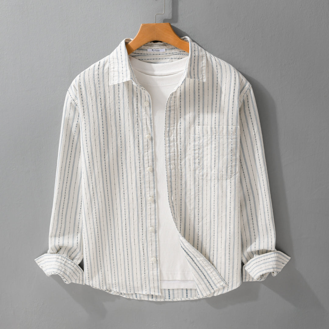Herren Gestreiftes Overshirt aus Baumwollmix mit Brusttasche und Relaxed-Fit Nord Taschen