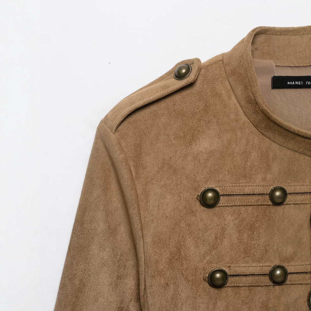 Damen Kavallerie-Bolero in Velourslederoptik mit dekorischer Knopfreihe Nord Taschen