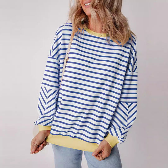 Damen lässiges gestreiftes Sweatshirt mit Boxy-Schnitt und kontrastierenden Abschlüssen Nord Taschen