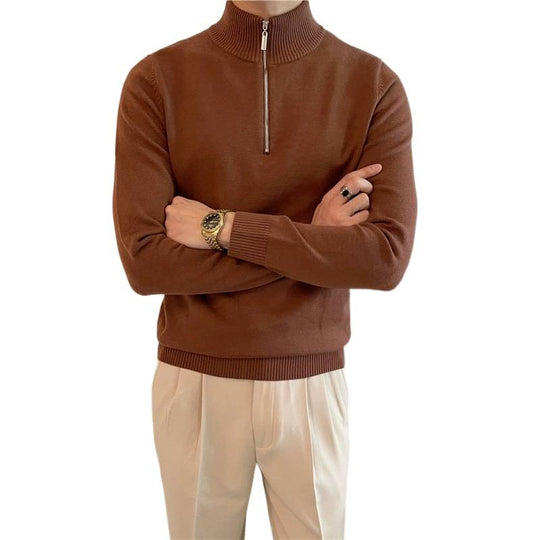 Herren Feiner Halbzip-Strickpullover mit Stehkragen und gerippten Bündchen Nord Taschen