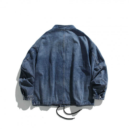 Herren Oversize-Jeansjacke mit Stehkragen, aufgesetzten Taschen und Tunnelzug Nord Taschen