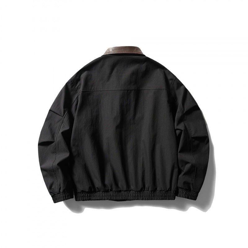 Herren Locker geschnittene Zip-Jacke mit Kontrastkragen aus Lederimitat und elastischem Saum Nord Taschen