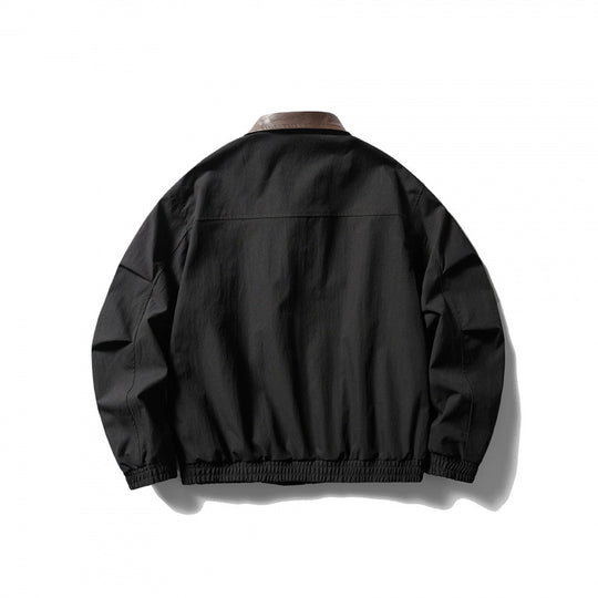 Herren Locker geschnittene Zip-Jacke mit Kontrastkragen aus Lederimitat und elastischem Saum Nord Taschen
