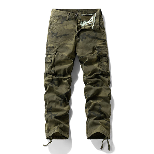 Herren Cargo-Hose mit Camouflage-Muster, Relaxed-Fit, Mehrfach-Taschen und Kordelzug am Saum Nord Taschen