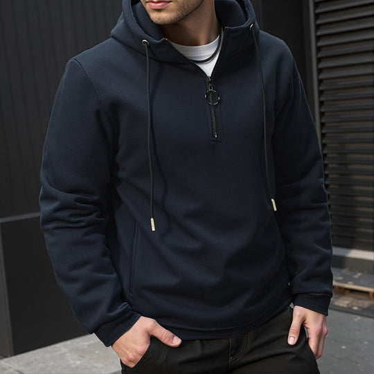 Herren Modernes sportlich-elegantes Kapuzen-Sweatshirt mit Fronthalbzip und Kordelzug Nord Taschen