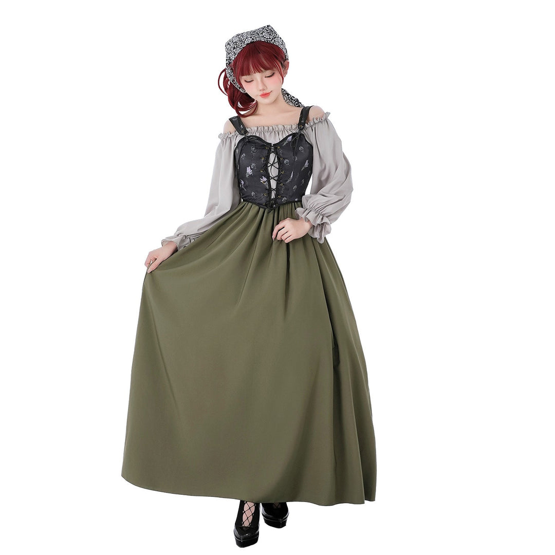 Damen Vintage Festkleid mit romantischen Rüschendetails und Puffärmeln Nord Taschen