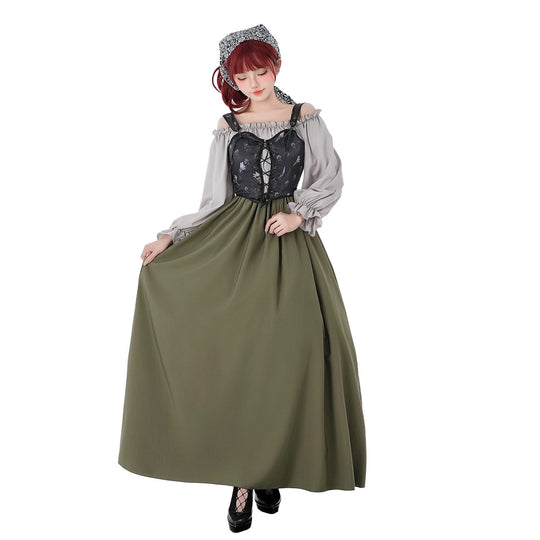 Damen Vintage Festkleid mit romantischen Rüschendetails und Puffärmeln Nord Taschen