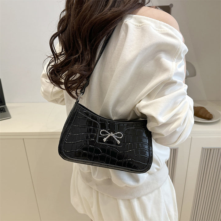 Damen elegante Handtasche mit Krokodilprägung und Schleifendetail Nord Taschen