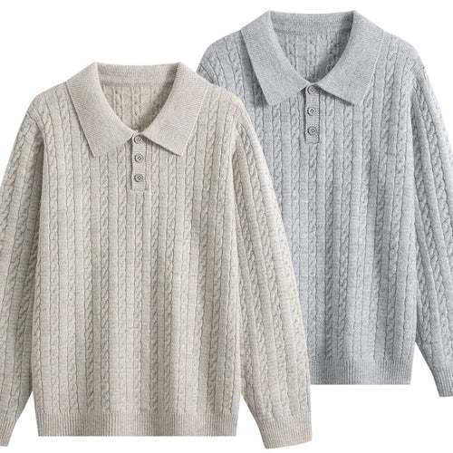 Herren Zopfstrick-Polopullover mit Polokragen, halber Knopfleiste & relaxed Schnitt Nord Taschen