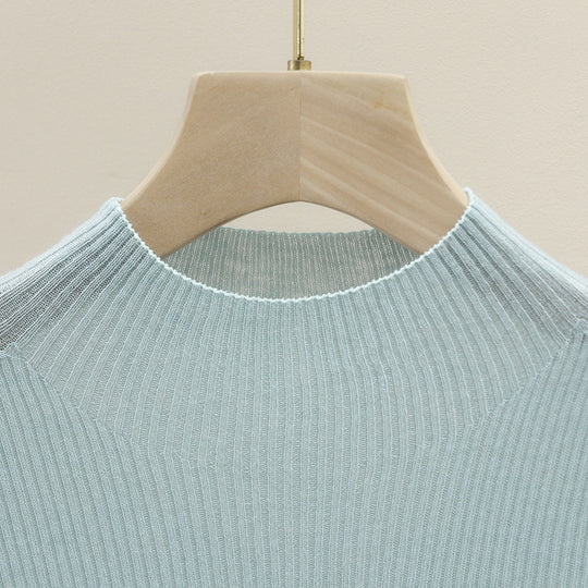 Damen Slim-Fit Rippstrick-Top mit halblangen Ärmeln und hohem Stehkragen Nord Taschen