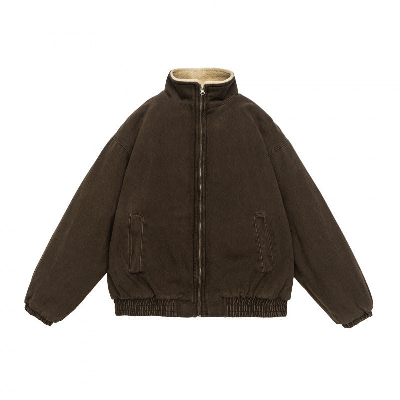 Herren Gefütterte weit geschnittene Winterjacke mit Sherpa-Futter und Stehkragen Nord Taschen