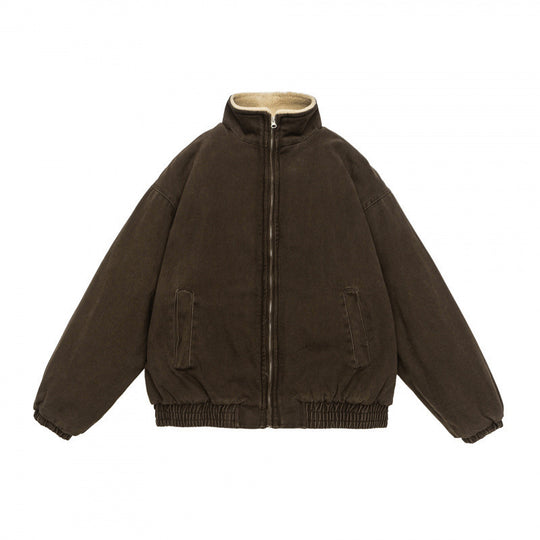Herren Gefütterte weit geschnittene Winterjacke mit Sherpa-Futter und Stehkragen Nord Taschen