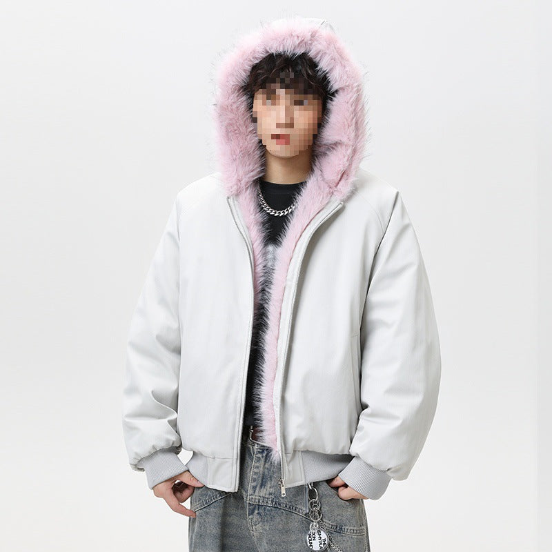 Herren Wattierte Kapuzen‑Bomberjacke im Oversize‑Look mit kontrastierendem Kunstfellfutter Nord Taschen