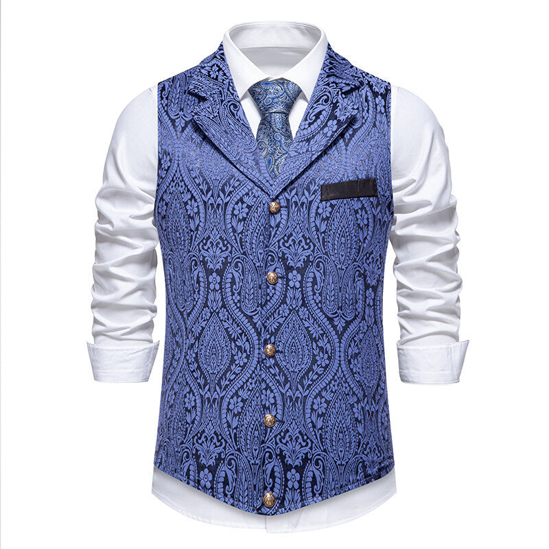 Herren Paisley-Jacquard Weste mit Schalkragen, tailliertem Schnitt und Zierknöpfen Nord Taschen
