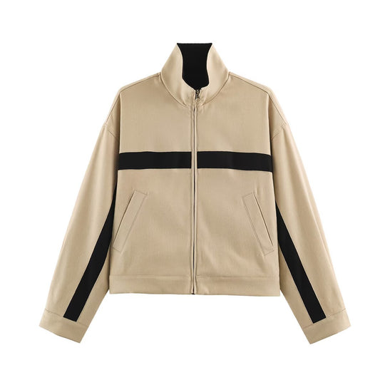 Unisex Kurz geschnittene Trackjacke mit Stehkragen, Kontraststreifen und Reißverschluss Nord Taschen
