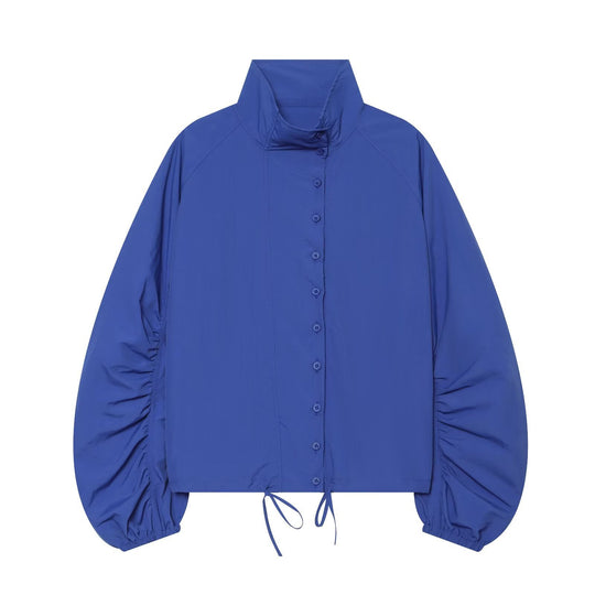 Damen Kurzjacke mit gerafften Ballonärmeln, Stehkragen und Tunnelzug Nord Taschen