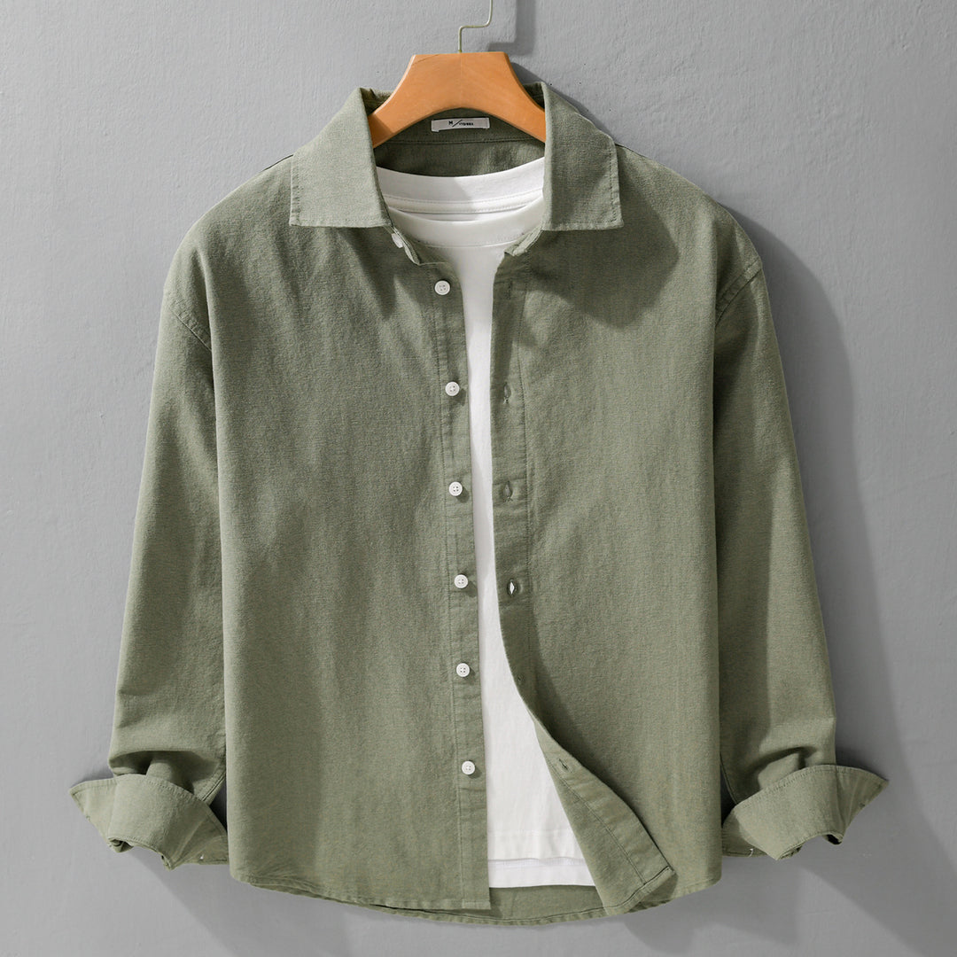 Herren Leichtes Leinen-Baumwoll-Overshirt mit Kentkragen, Relaxed‑Fit und durchgehender Knopfleiste Nord Taschen