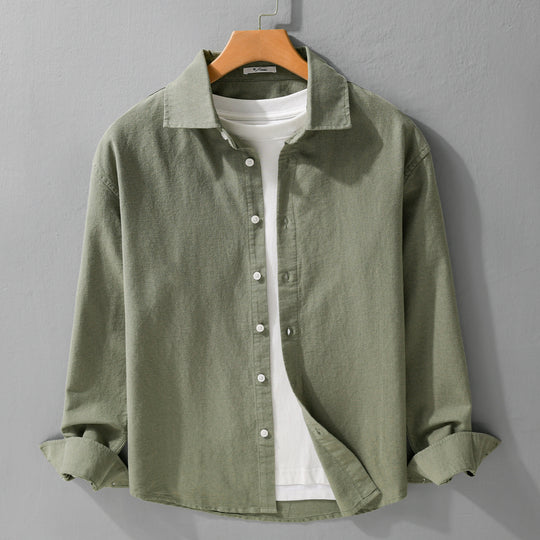 Herren Leichtes Leinen-Baumwoll-Overshirt mit Kentkragen, Relaxed‑Fit und durchgehender Knopfleiste Nord Taschen