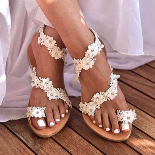 Damen Glamouröse und elegante Zehentrenner-Sandalen mit Perlenschmuck