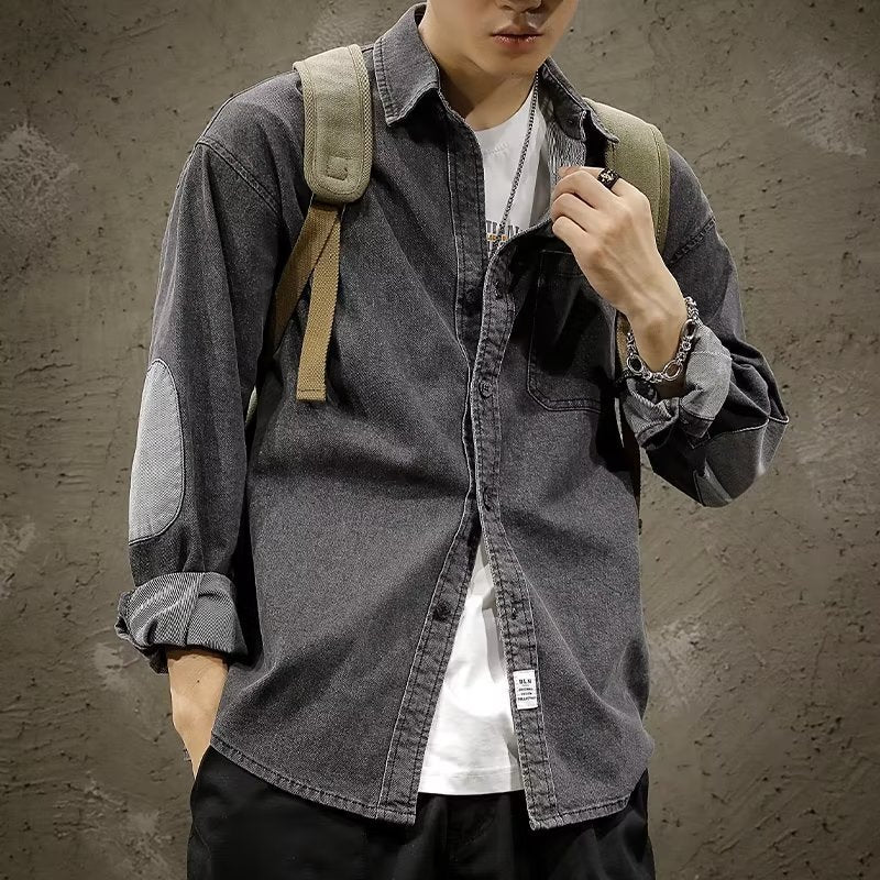 Herren Relaxed-Jeanshemdjacke im Vintage-Wash mit Ellbogen-Patches und aufgesetzter Brusttasche Nord Taschen