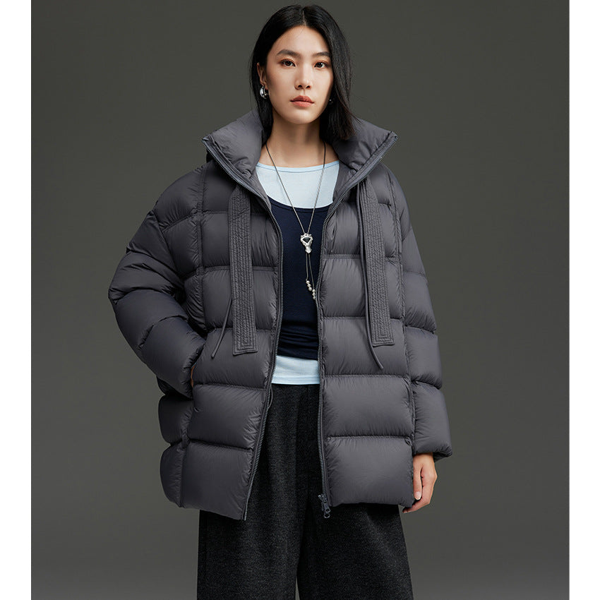 Damen Boxy-Steppjacke mit übergroßem Thermokragen und dekorativen Kordel-Details Nord Taschen