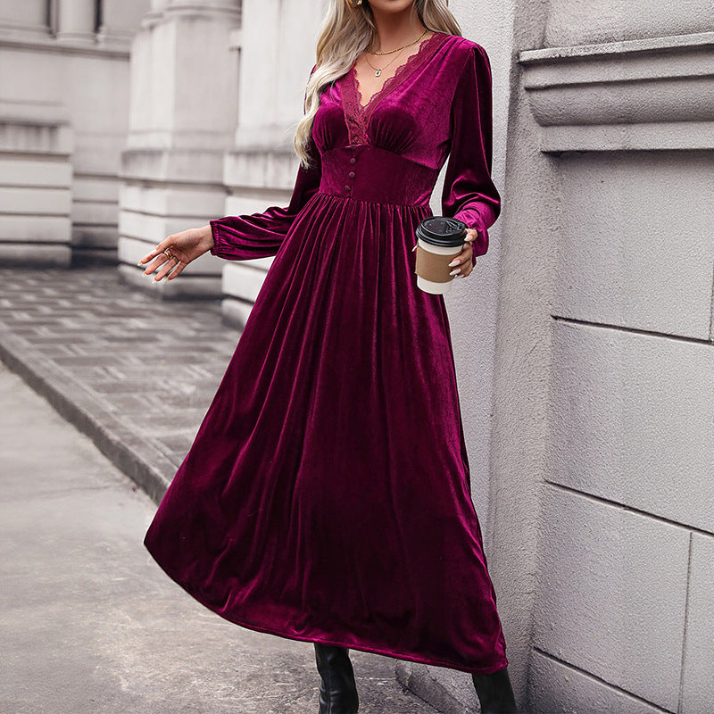 Damen Midikleid mit V-Ausschnitt und Rüschen Nord Taschen