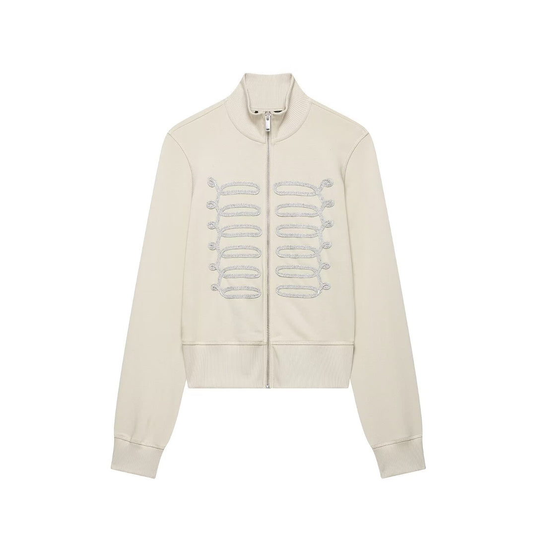 Damen Kurzgeschnittene Sweatjacke mit Stehkragen und militärisch inspirierten Zierkordeln Nord Taschen
