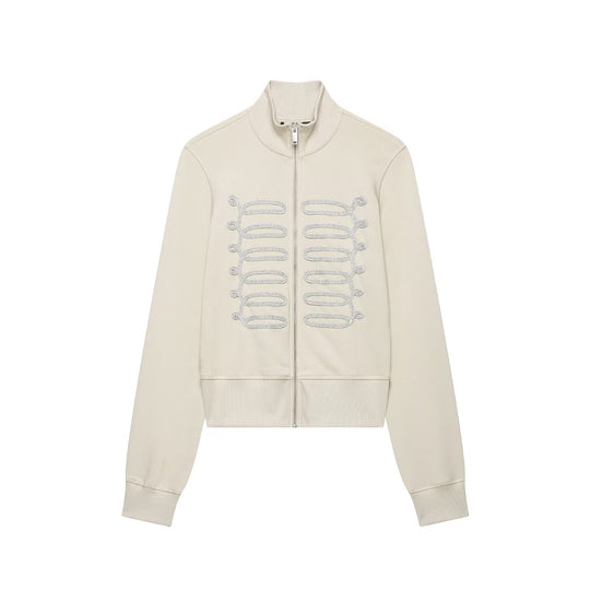 Damen Kurzgeschnittene Sweatjacke mit Stehkragen und militärisch inspirierten Zierkordeln Nord Taschen