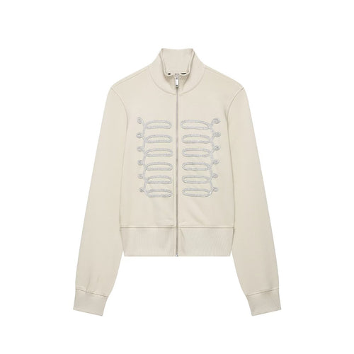 Damen Kurzgeschnittene Sweatjacke mit Stehkragen und militärisch inspirierten Zierkordeln Nord Taschen