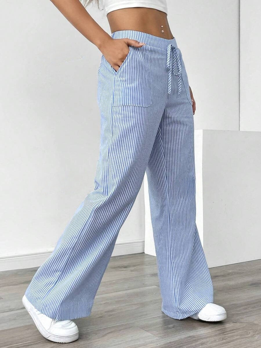 Damen weiche High-Waist Loungehose mit weitem Bein Tunnelzug und aufgesetzten Taschen Nord Taschen