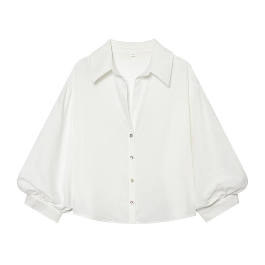 Damen weit geschnittene Oversize-Bluse mit Ballonärmeln und Hemdblusenkragen Nord Taschen
