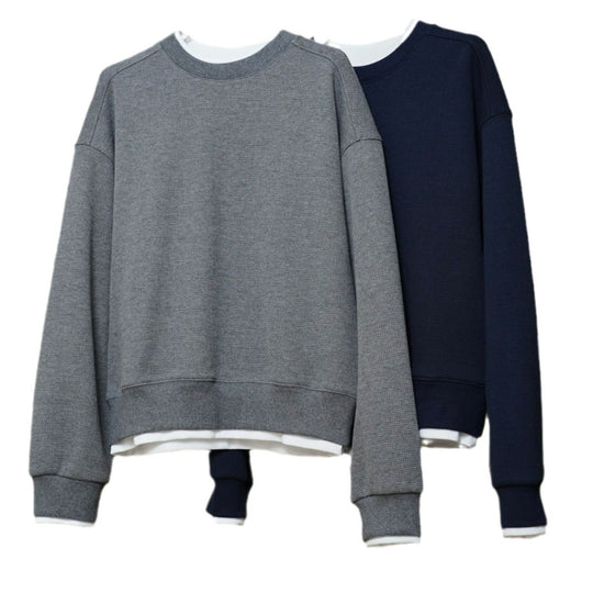 Damen Oversize Waffelstrick Sweatshirt mit Rundhals und überschnittenen Schultern Nord Taschen