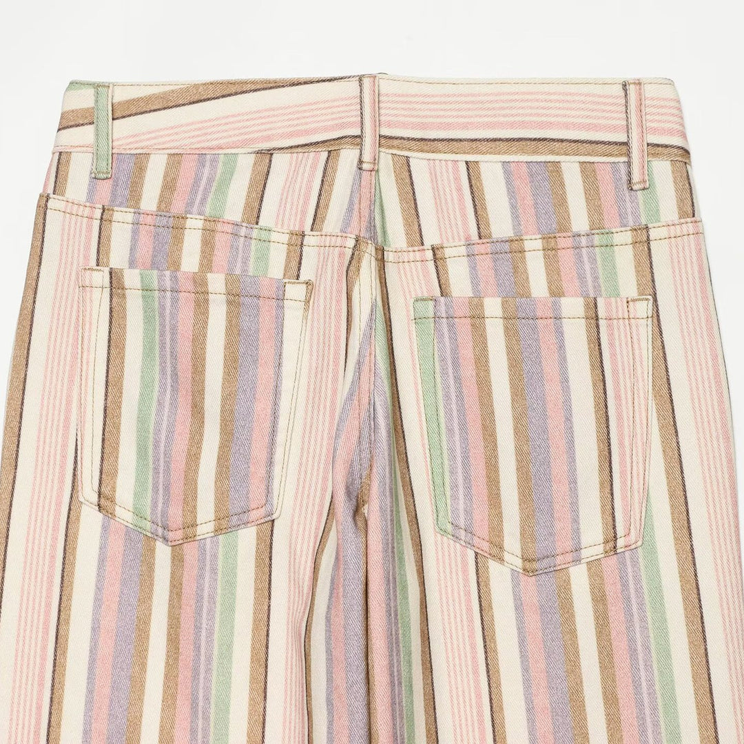 Damen Weite High-Waist-Jeans mit Längsstreifenmuster Nord Taschen
