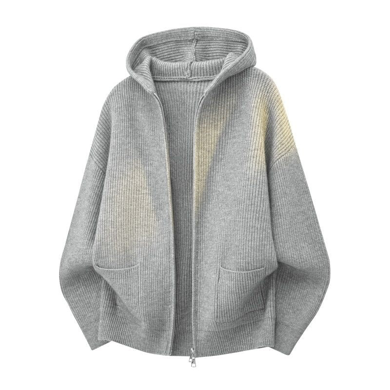 Damen Kuschelige Oversize-Rippstrick-Kapuzenjacke mit Zwei-Wege-Reißverschluss & aufgesetzten Taschen Nord Taschen