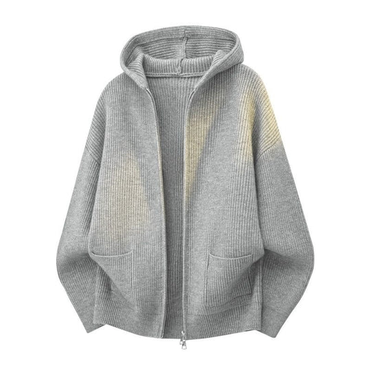 Damen Kuschelige Oversize-Rippstrick-Kapuzenjacke mit Zwei-Wege-Reißverschluss & aufgesetzten Taschen Nord Taschen