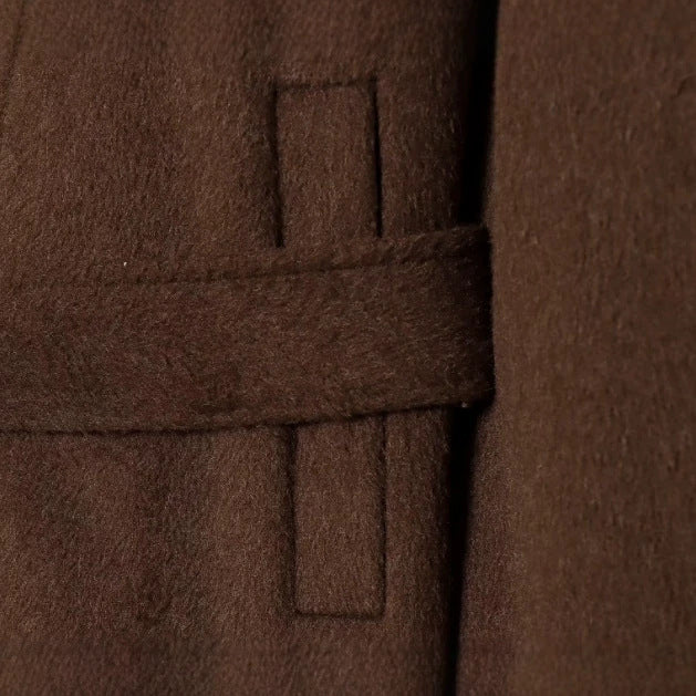 Damen Kurzer Wollmix‑Capecoat mit hohem Stehkragen, verdeckter Knopfleiste und Taillenbindegürtel Nord Taschen