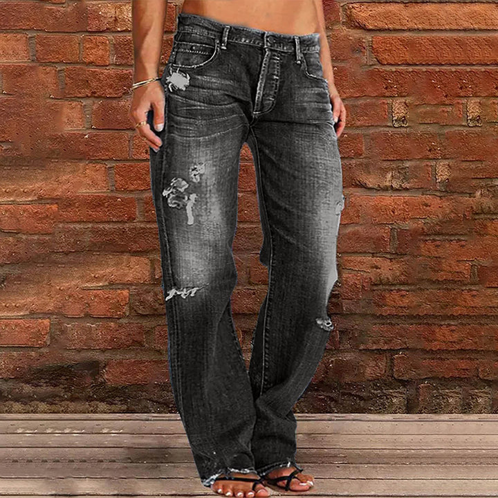 Damen weite zerrissene Jeans mit hoher Taille Relaxed Fit und ausgefranstem Saum Nord Taschen