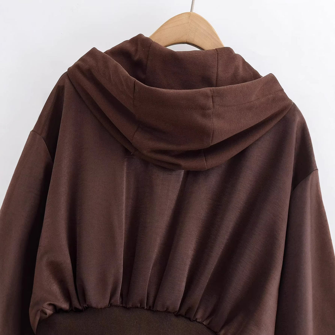 Damen Cropped Hoodie-Jacke mit durchgehendem Reißverschluss, breite Kapuze und taillierendem Rippbund Nord Taschen