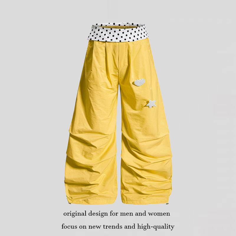 Damen Weite Palazzo-Loungehose mit Umschlagbund, Raffung am Bein und Applikations-Details Nord Taschen