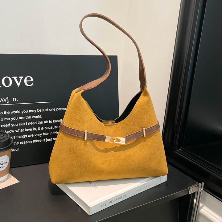 Damen modische Wildleder-Umhängetasche mit kontrastierendem Gurt Nord Taschen