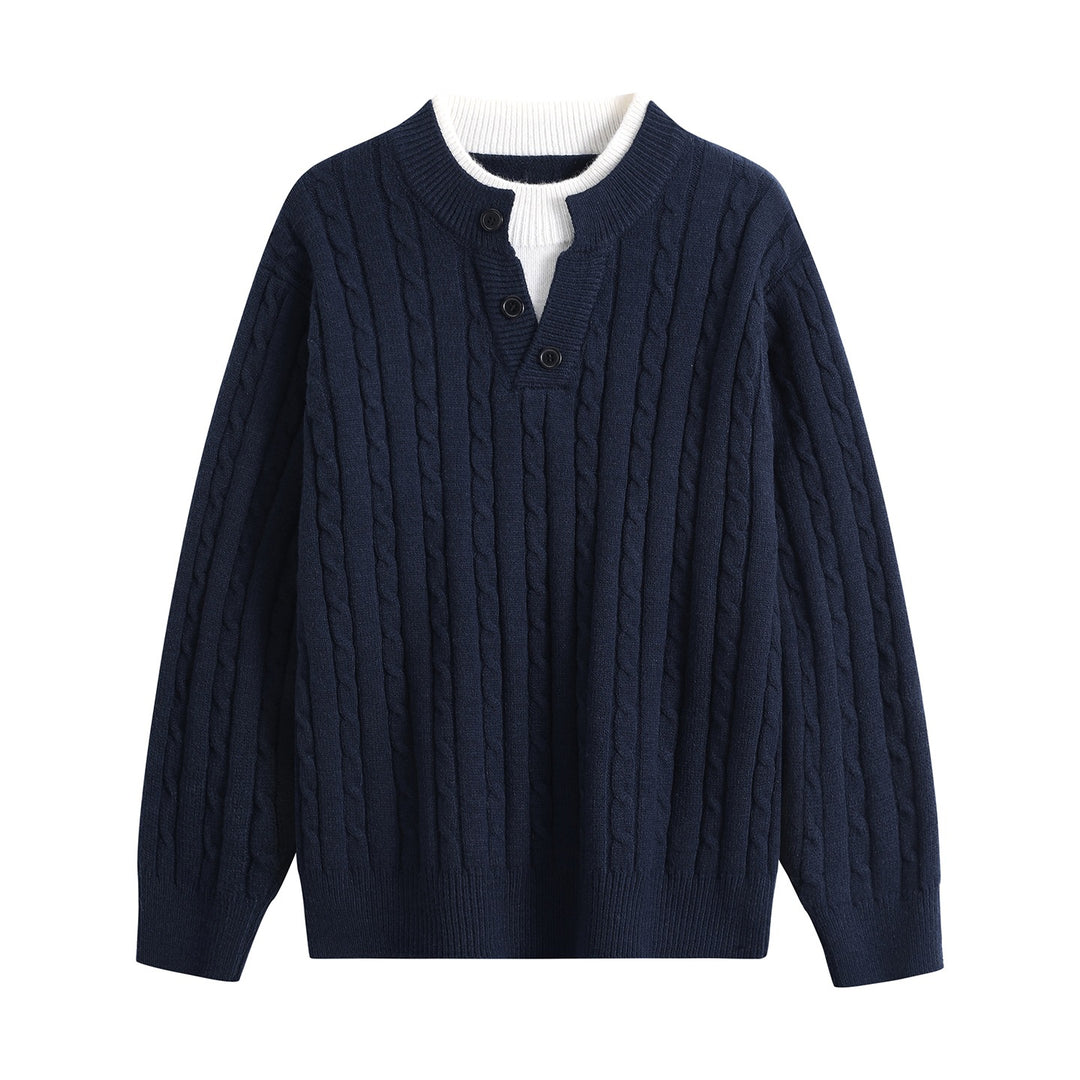 Damen Oversize Zopfstrick-Pullover mit Henley‑Kragen und Kontrastinnenkragen Nord Taschen